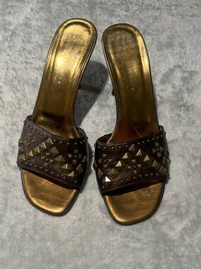 Donald J. Pliner Brown Studded Slide Mules